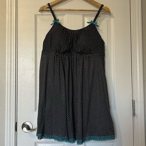 Cacique‎ Black with Blue Lace Trim Sheer Polka Dot Babydoll Mesh Nightgown